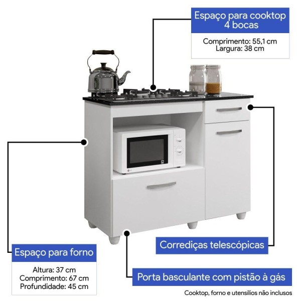 Encontraproduto.com.br - Balcão para Cooktop 5 Bocas Violeta Kaiki Móveis Branco