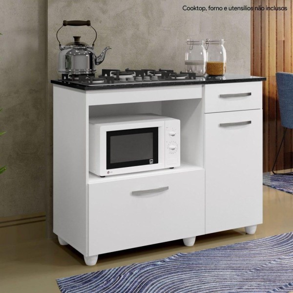 Encontraproduto.com.br - Balcão para Cooktop 5 Bocas Violeta Kaiki Móveis Branco