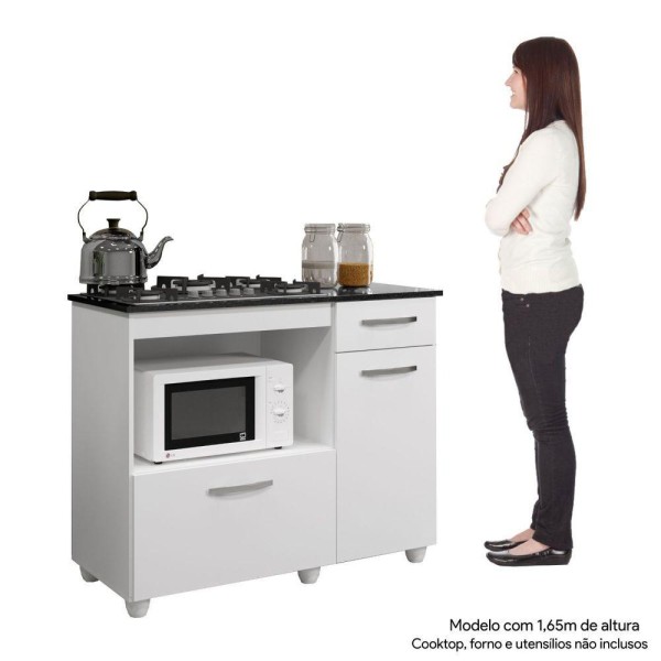 Encontraproduto.com.br - Balcão para Cooktop 5 Bocas Violeta Kaiki Móveis Branco