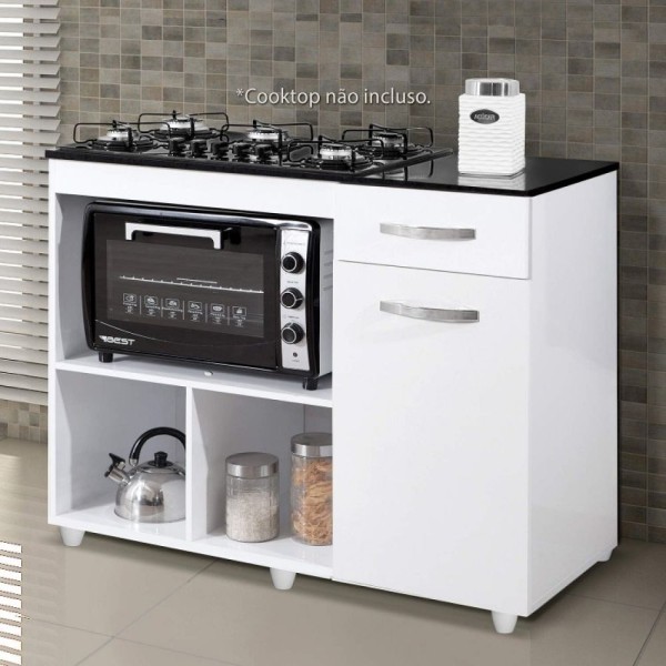 Encontraproduto.com.br - Balcão para Cooktop 5 Bocas Violeta Kaiki Móveis Branco