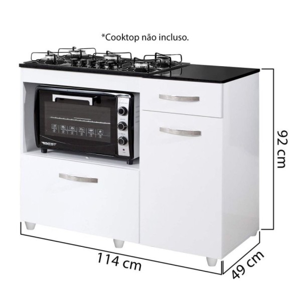 Encontraproduto.com.br - Balcão para Cooktop 5 Bocas Violeta Kaiki Móveis Branco