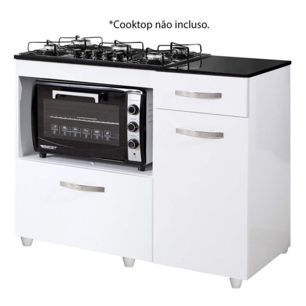 Encontraproduto.com.br - Balcão para Cooktop 5 Bocas Violeta Kaiki Móveis Branco