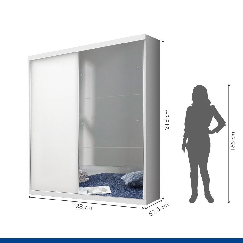 Encontraproduto.com.br - Guarda Roupa Solteiro 2 Portas De Correr 2 Gavetas E 3 Espelhos Salvador Plus Minastex Branco