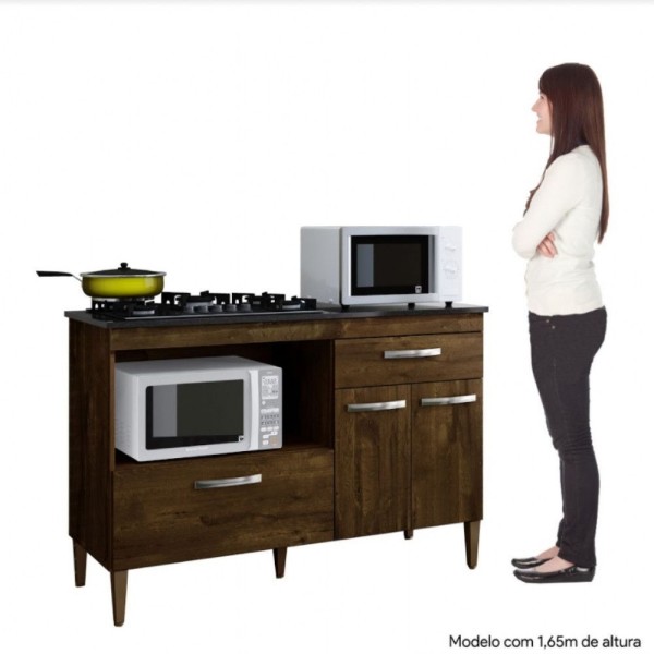Encontraproduto.com.br - Balcão Para Cooktop 3 Portas 1 Gaveta Palace Kaiki Móveis Ipe