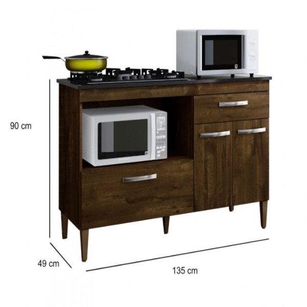 Encontraproduto.com.br - Balcão Para Cooktop 3 Portas 1 Gaveta Palace Kaiki Móveis Ipe