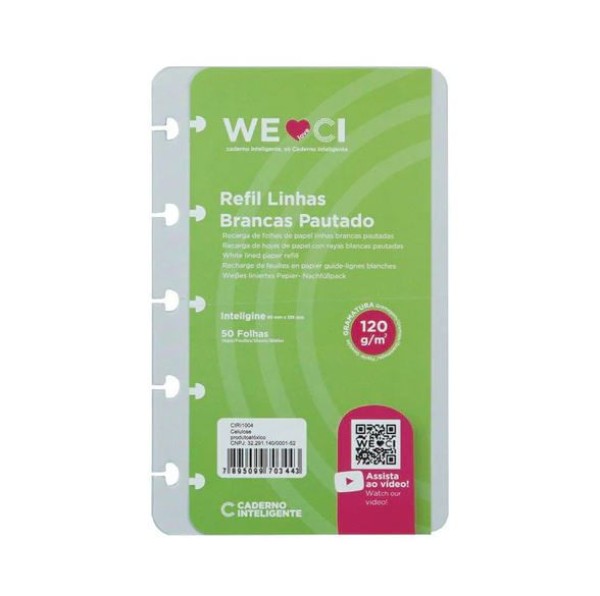 Encontraproduto.com.br - Refil Para Caderno Inteligente Pautado Linha Branca 50f 120g Inteligine