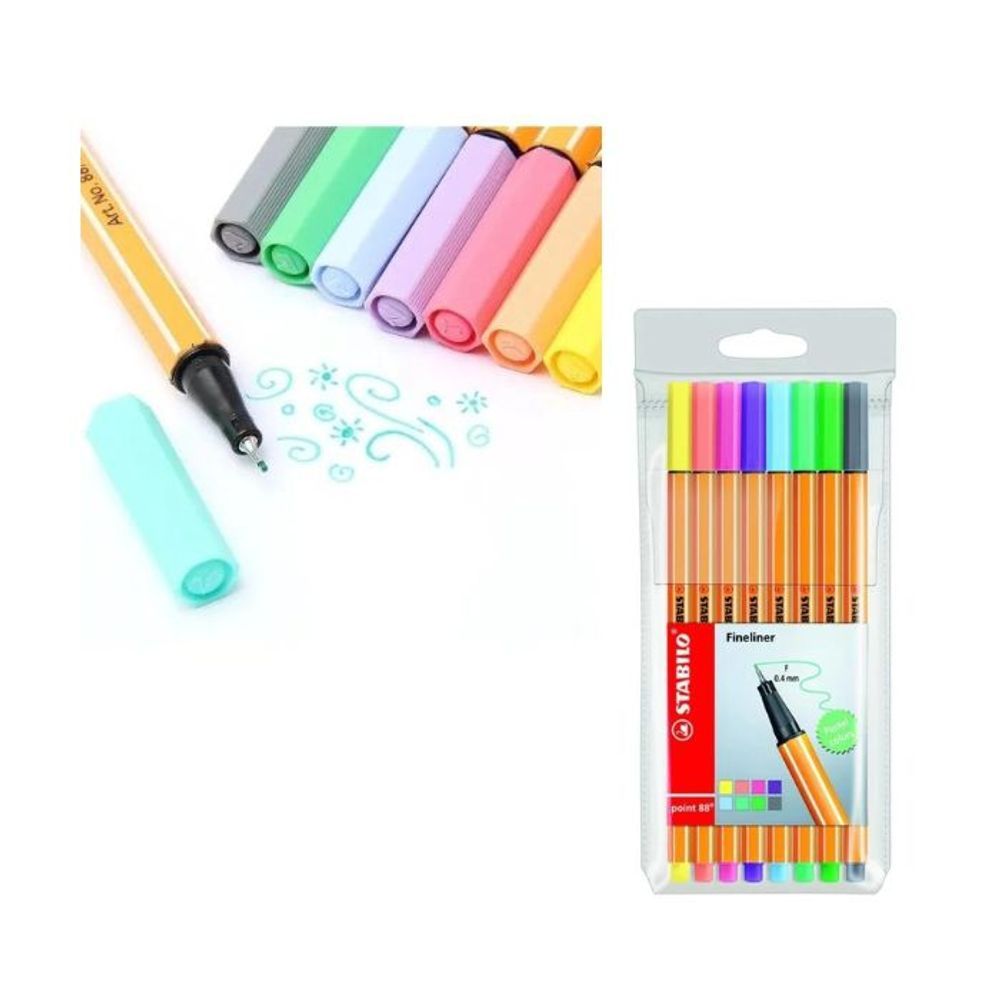 Encontraproduto.com.br - Estojo Branco Inteligente e Caneta Stabilo 8cores Tons Pastel Sertic