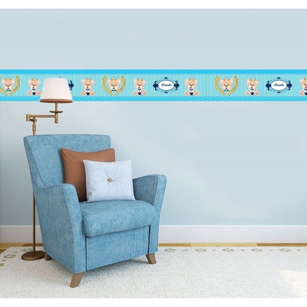 Encontraproduto.com.br - Adesivo Faixa Decorativa Parede Infantil Borda Bebe Azul
