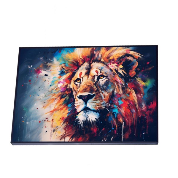 Quadro Leão Pop Art Canvas Com Vidro Tamanho Moldura 20x30 Caixa Preta
