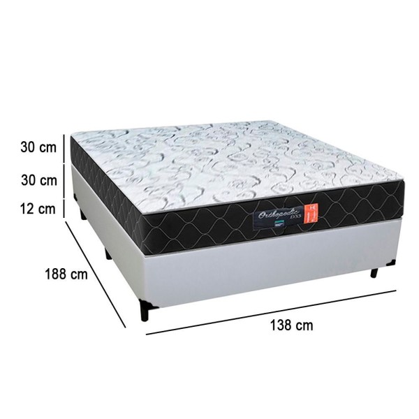 Encontraproduto.com.br - Cama Box Casal + Colchão Semi Ortopédico Extra Firme Espuma D33 Prime Colchões 138x188x72 Cor:branco