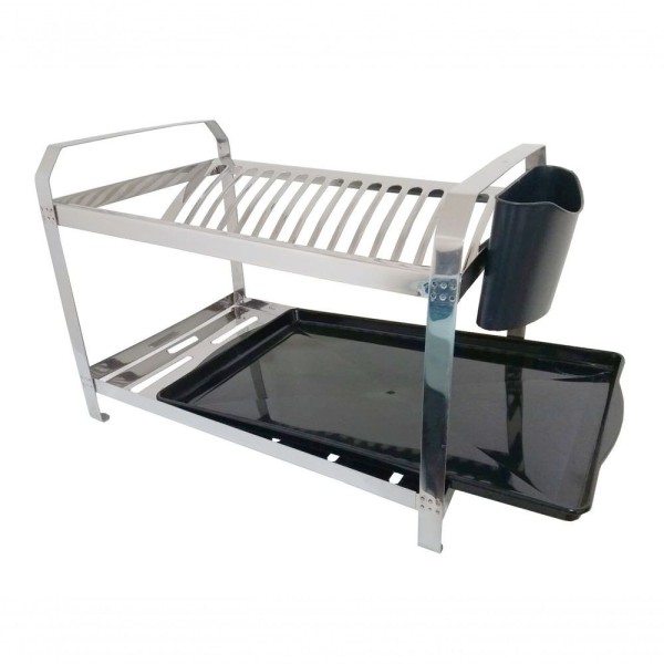 Encontraproduto.com.br - Escorredor Inox 16 Pratos Com Porta Talher E Bandeja Dinox