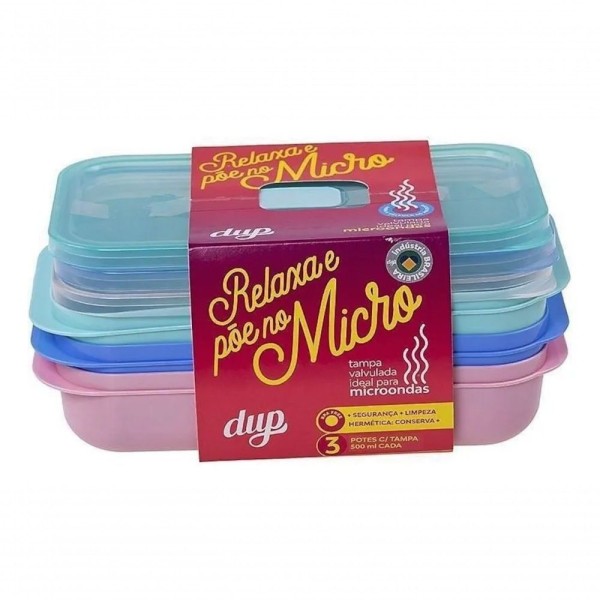 Encontraproduto.com.br - Jogo 3 Potes Herméticos 500ml Marmita Microondas Freezer Dup