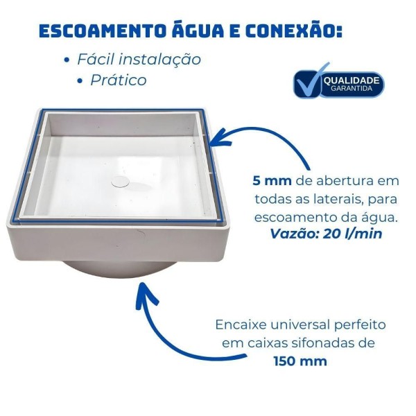 Encontraproduto.com.br - Ralo Oculto Seca Piso 15 X 15 Porcelanato Inteligente Várias Cores Tela Retenção Anti Barata Cores:branco