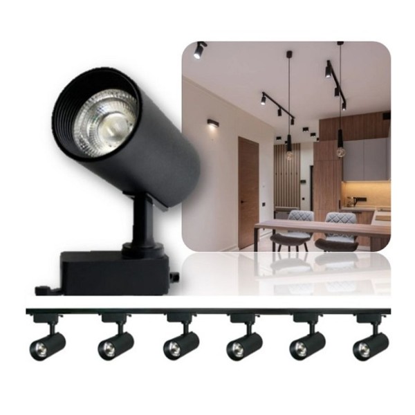Encontraproduto.com.br - Trilho Eletrificado 2 Metros Preto Com 6 Spots Led 7w 3000k