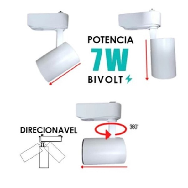 Encontraproduto.com.br - Trilho Eletrificado 2 Metros Com 6 Spots Led Branco 7W 3000K