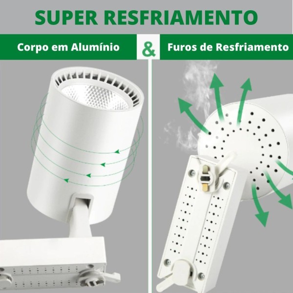 Encontraproduto.com.br - Trilho Eletrificado 2 Metros Com 6 Spots Led Branco 7W 3000K