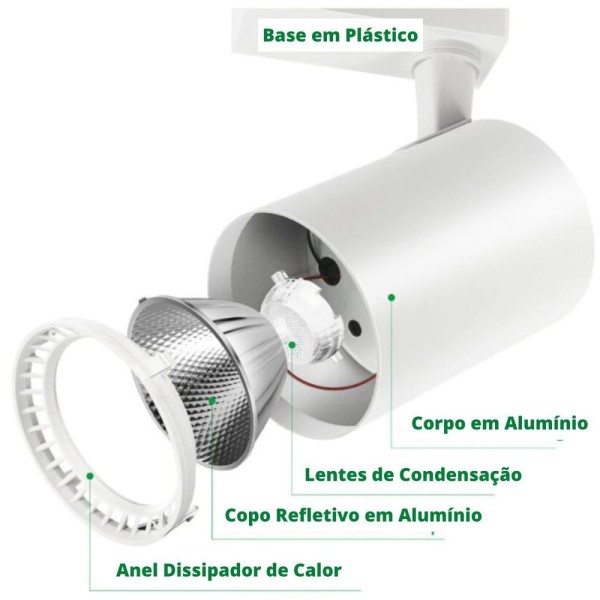 Encontraproduto.com.br - Trilho Eletrificado 2 Metros Com 6 Spots Led Branco 7W 3000K