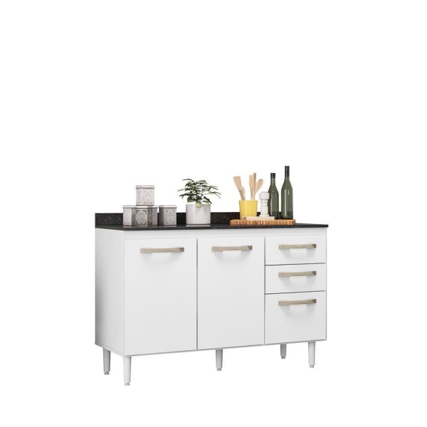 Encontraproduto.com.br - Balcão Para Cozinha 2 Portas E 3 Gavetas Com Tampo 118 Fit Branco - Nicioli