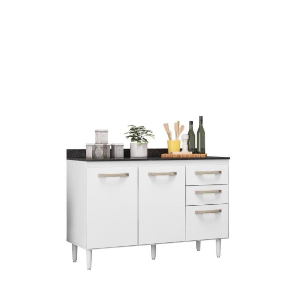 Encontraproduto.com.br - Balcão Para Cozinha 2 Portas E 3 Gavetas Com Tampo 118 Fit Branco - Nicioli