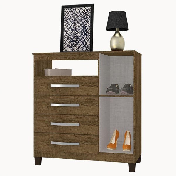 Cômoda Sapateira 1 Porta E 4 Gavetas Cannes Malbec - Incorplac