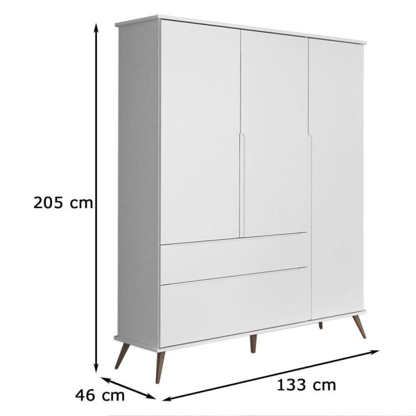 Encontraproduto.com.br - Guarda Roupa Infantil Melinda 3 Portas E 2 Gavetas Branco - Phoenix Baby
