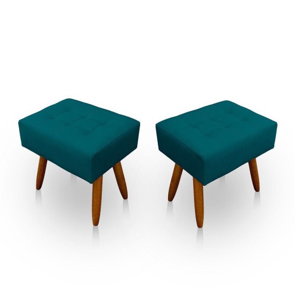 Encontraproduto.com.br - Kit 2 Puff Retangular New Para Sala E Quarto Suede - Jylcrom Cor Azul Turquesa