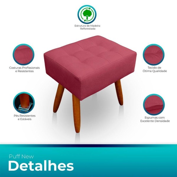 Encontraproduto.com.br - Kit 2 Puff Retangular New Para Sala E Quarto Suede - Jylcrom Cor Rose