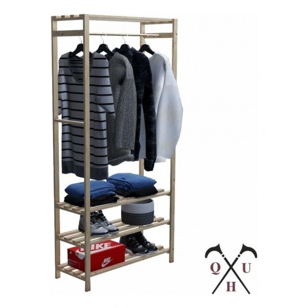 Encontraproduto.com.br - Conjunto Arara Organizar 170Cm E Aparador Expositor Para Objetos P/ Toalhas 100% Pinus 60X50Cm