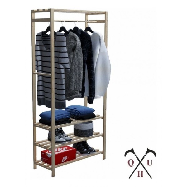 Encontraproduto.com.br - Conjunto Arara Organizar 170Cm E Aparador Expositor Para Objetos P/ Toalhas 100% Pinus 60X50Cm