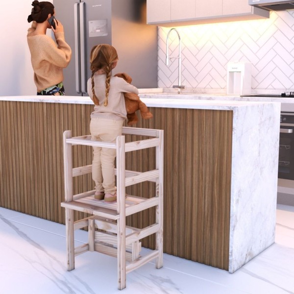 Encontraproduto.com.br - Torre De Aprendizagem Montessoriana C/ Regulagem P/ Criança
