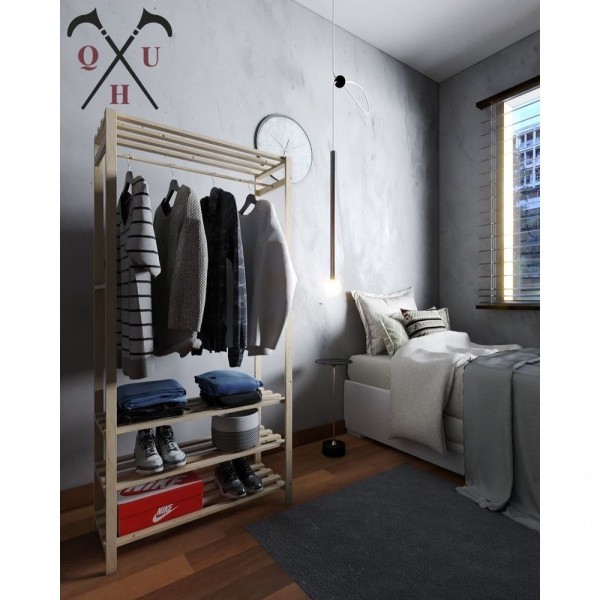 Encontraproduto.com.br - Kit Aparador Médio Aberto Para Objetos Alta Durabilidade E Arara Reforçada De Quarto Envio Rápido Mo