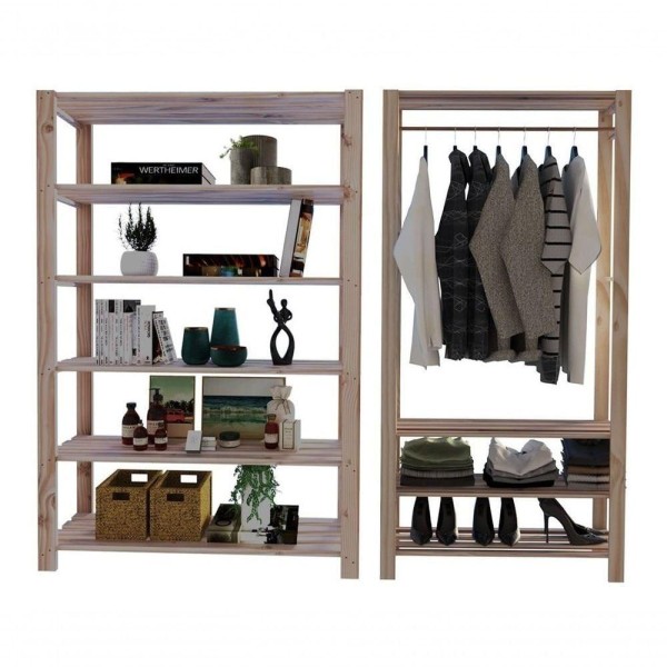 Encontraproduto.com.br - Arara Nova Reforçada E Estante Multiuso Minimalista Básica Combo Design Clássico