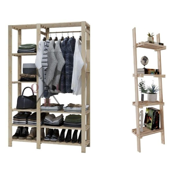 Encontraproduto.com.br - Kit Estante Suporta Até 60Kg Minimalista 4 Tábuas E Arara Roupeiro Para Chão Simples Multiuso Organi