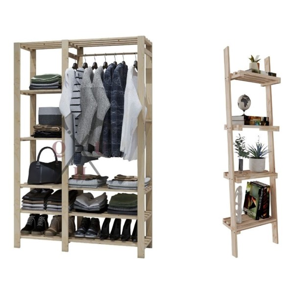 Encontraproduto.com.br - Kit Estante Suporta Até 60Kg Minimalista 4 Tábuas E Arara Roupeiro Para Chão Simples Multiuso Organi