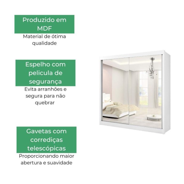 Encontraproduto.com.br - Guarda Roupa Porta Com Espelho 2 Portas 6 Gavetas Las Vegas Ddoro Branco