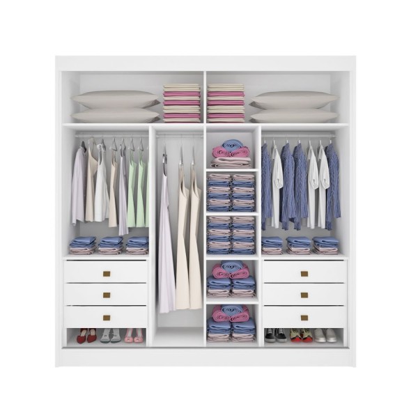 Encontraproduto.com.br - Guarda Roupa Porta Com Espelho 2 Portas 6 Gavetas Las Vegas Ddoro Branco