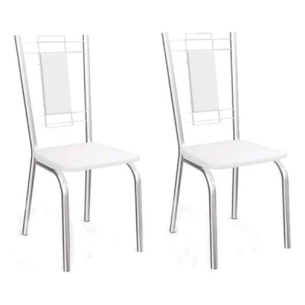 Encontraproduto.com.br - Cadeira Sala de Jantar Florença 2C005 Kit 2 Un Cromado/Courano Branco - Kappesberg