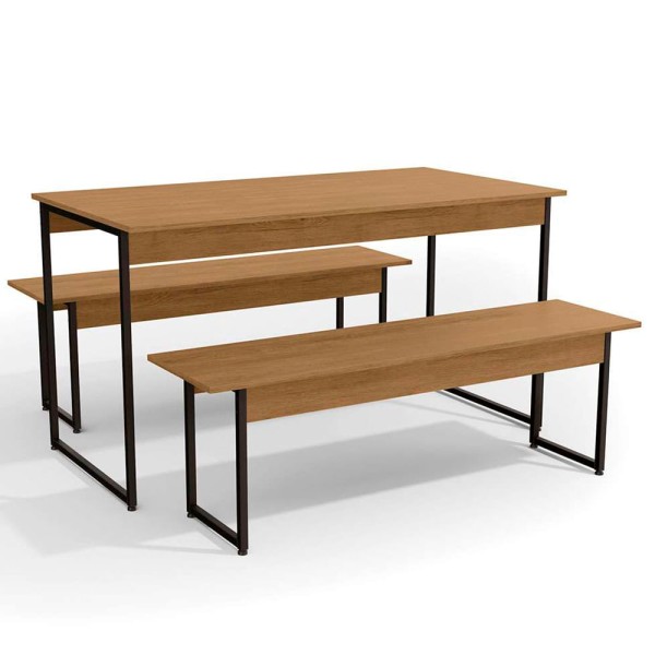 Encontraproduto.com.br - Mesa de Jantar com 2 Bancos LI013 136cm industrial Freijó/Preto Fosco