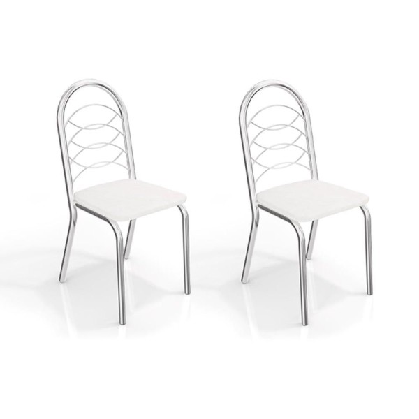 Cadeira Sala de Jantar Holanda 2C009 Kit Cromado Courano Branco