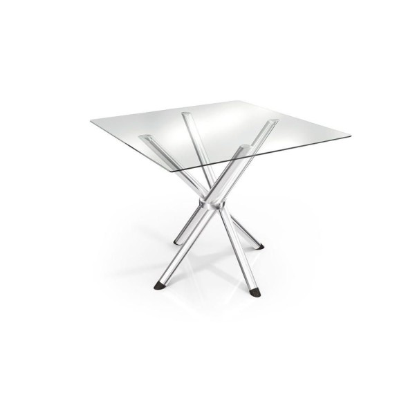 Encontraproduto.com.br - Sala De Jantar Completa Volga Com Tampo De Vidro 90cm E 4 Cadeiras Lisboa Cromada - Branco - Kappesberg