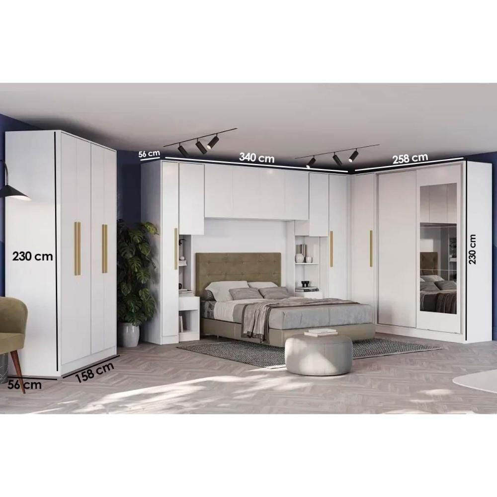 Encontraproduto.com.br - Quarto Casal Modulado Adapt 10 Peças Quarto (7 Armários + 1 Ponte Aéreo + 2 Complementos) Qcm135 Branco - Kappesberg