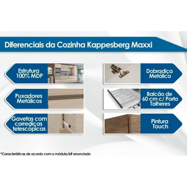 Encontraproduto.com.br - Gabinete de Cozinha Modulado Balcão Maxxi G745 c/ 2 Portas s/Tampo 120cm Canela - Kappesberg