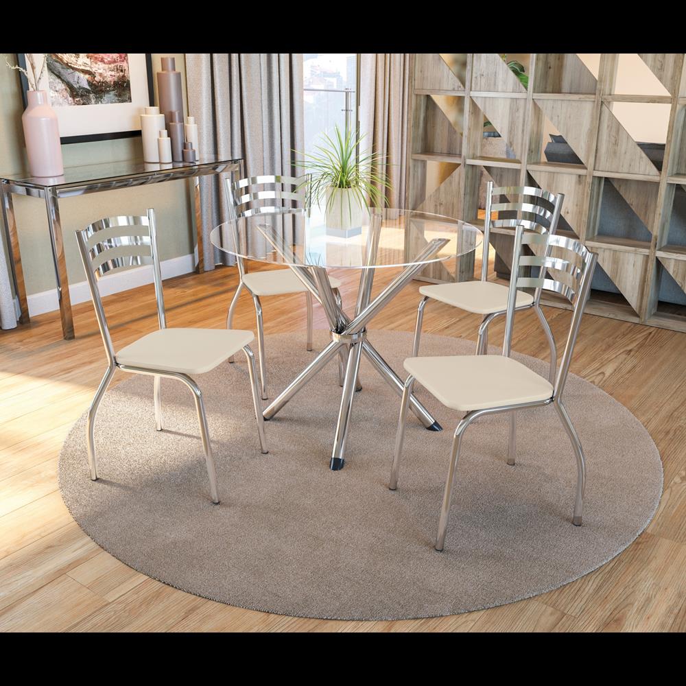 Encontraproduto.com.br - Conjunto Mesa Vidro Com 4 Cadeiras De Metal Cromada Kappesberg