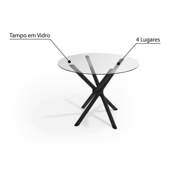 Encontraproduto.com.br - Mesa Redonda Tubular Volga com Tampo de Vidro Preto