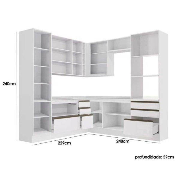 Encontraproduto.com.br - Cozinha Completa Maxxi 10 Peças (3 Armários + 3 Balcões + 2 Paneleiros + 2 Complementos) S-pia Cz269 Nogal - Kappesberg