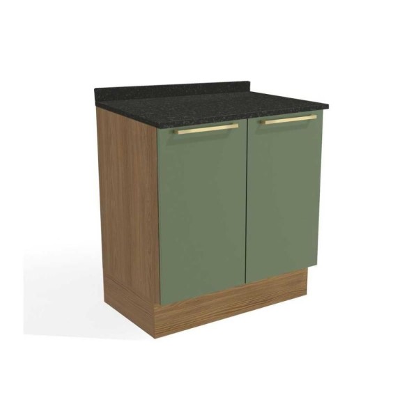 Encontraproduto.com.br - Módulo Cozinha Kappesberg Botanic Balcão Botanic M623 2 Portas C-tampo 80cm Nogueira-oliva-preto Brilho - Kappesberg