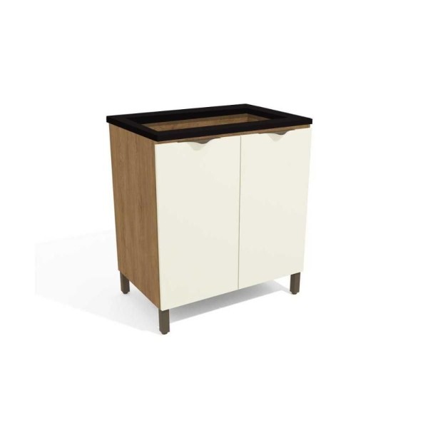 Encontraproduto.com.br - Módulo Cozinha Kappesberg Lótus Balcão J724 P-cooktop 2 Portas C-tampo 80cm Freijo-off White-preto-kappesberg