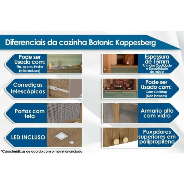 Encontraproduto.com.br - Gabinete De Cozinha Modulado Balcão Botanic M623 P-cooktop 2 Portas C-tampo 80cm Nogueira-fendi-cinzel - Kappesberg