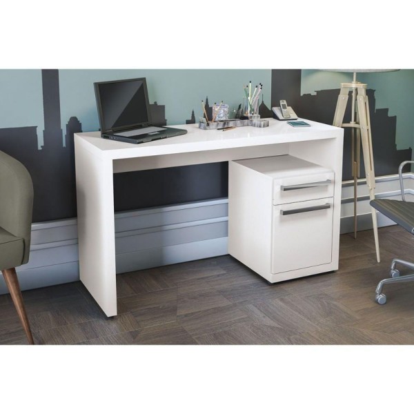 Encontraproduto.com.br - Escrivaninha p/ Escritório S970 c/ 1 Porta e 1 Gaveta Polipropileno Branco - Kappesberg