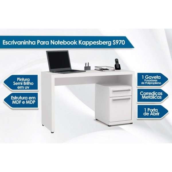 Encontraproduto.com.br - Escrivaninha p/ Escritório S970 c/ 1 Porta e 1 Gaveta Polipropileno Branco - Kappesberg